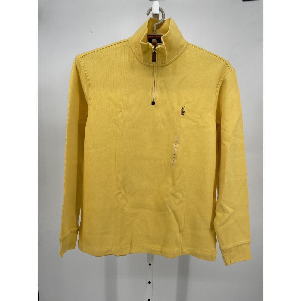 Polo Ralph Lauren Mens Sweater Yellow Quarter Zip Mock Neck Pullover Casual Golf